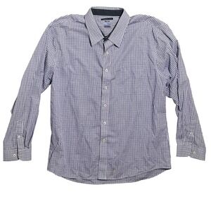 Van Heusen Studio Men's XXL Slim Fit Gingham Button Down Shirt Blue White Long‎